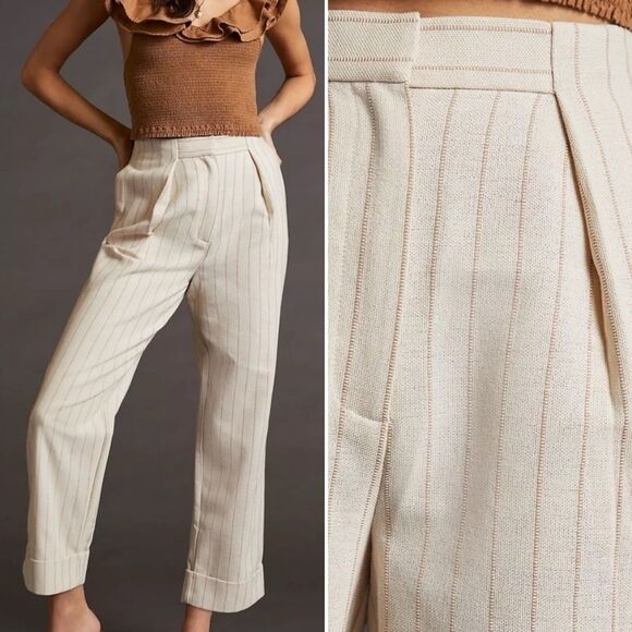 NWOT Anthropologie Significant Other Emery Cotton Blend Stripes Pleated Pants - Picture 2 of 13